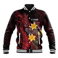 Wales Cymru Am Byth Baseball Jacket Welsh Dragon with Celtic Cross - Wonder Print Shop