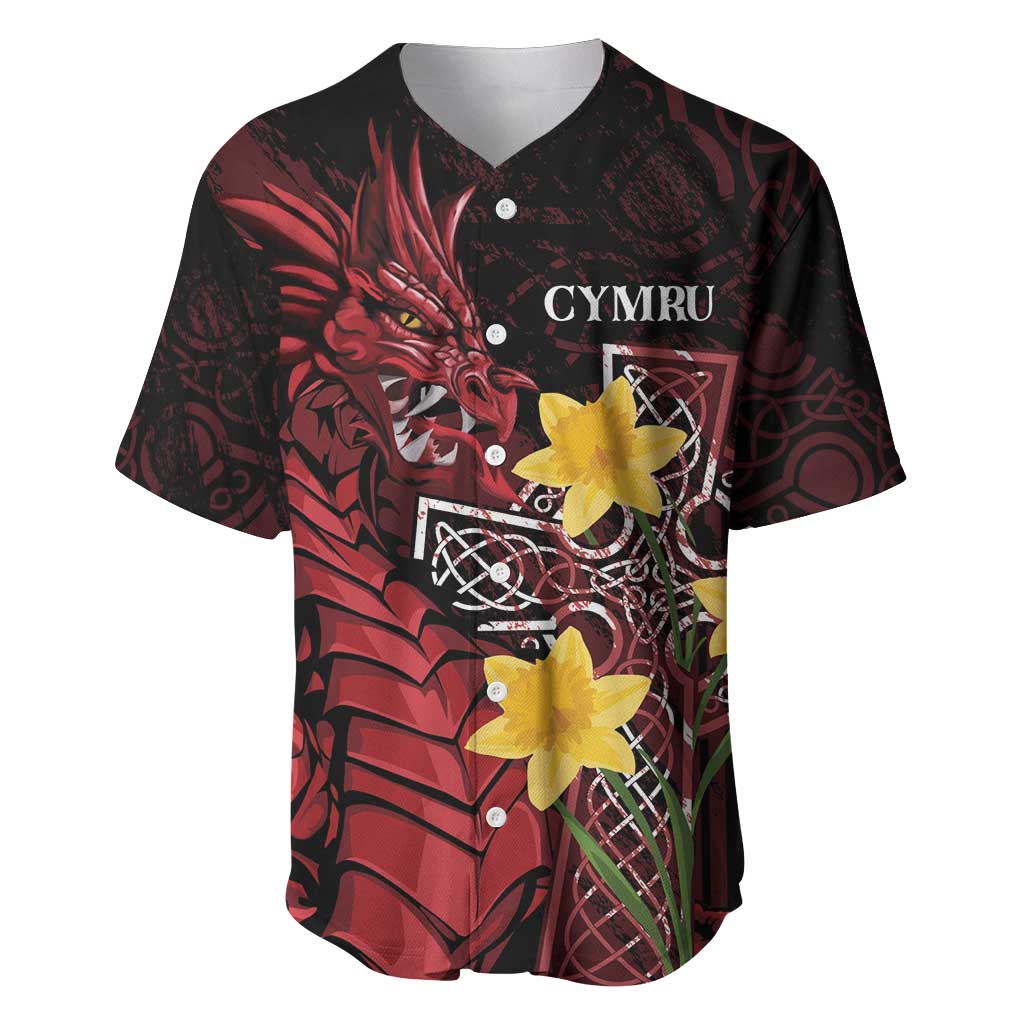 Wales Cymru Am Byth Baseball Jersey Welsh Dragon with Celtic Cross - Wonder Print Shop