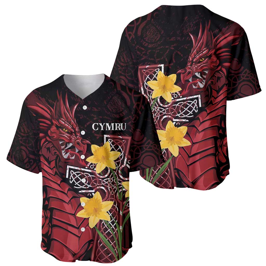 Wales Cymru Am Byth Baseball Jersey Welsh Dragon with Celtic Cross - Wonder Print Shop