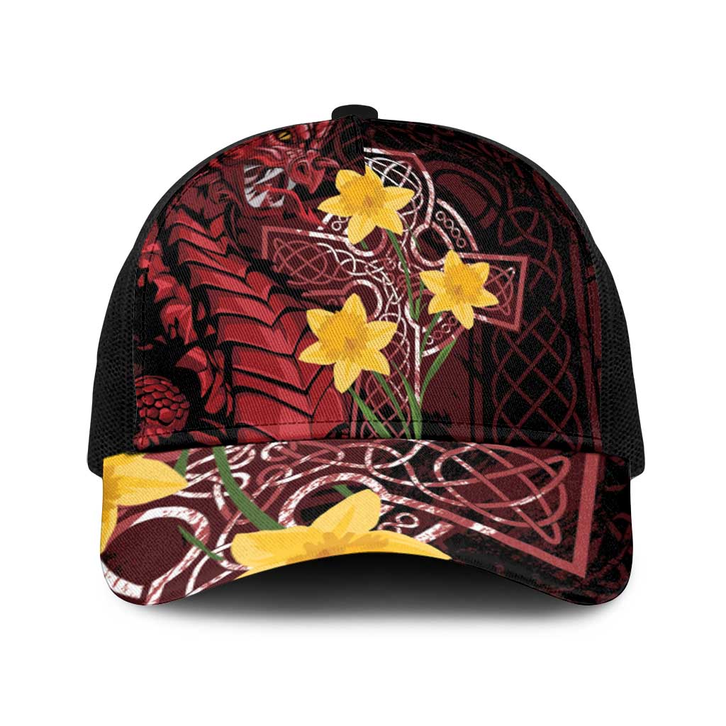 Wales Cymru Am Byth Baseball Net Cap Welsh Dragon with Celtic Cross - Wonder Print Shop