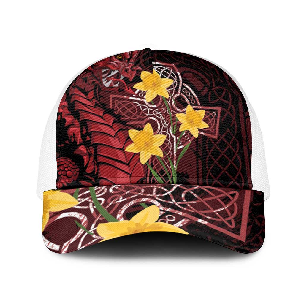 Wales Cymru Am Byth Baseball Net Cap Welsh Dragon with Celtic Cross - Wonder Print Shop