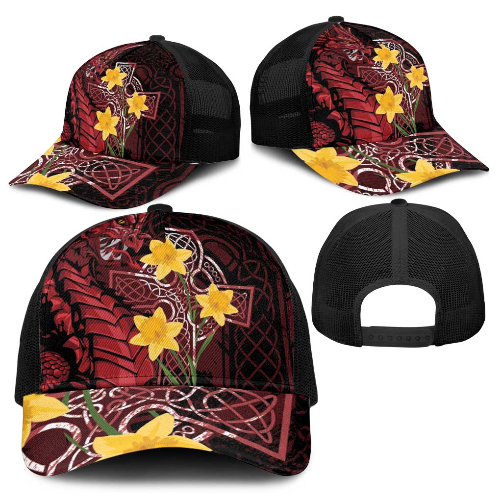 Wales Cymru Am Byth Baseball Net Cap Welsh Dragon with Celtic Cross - Wonder Print Shop