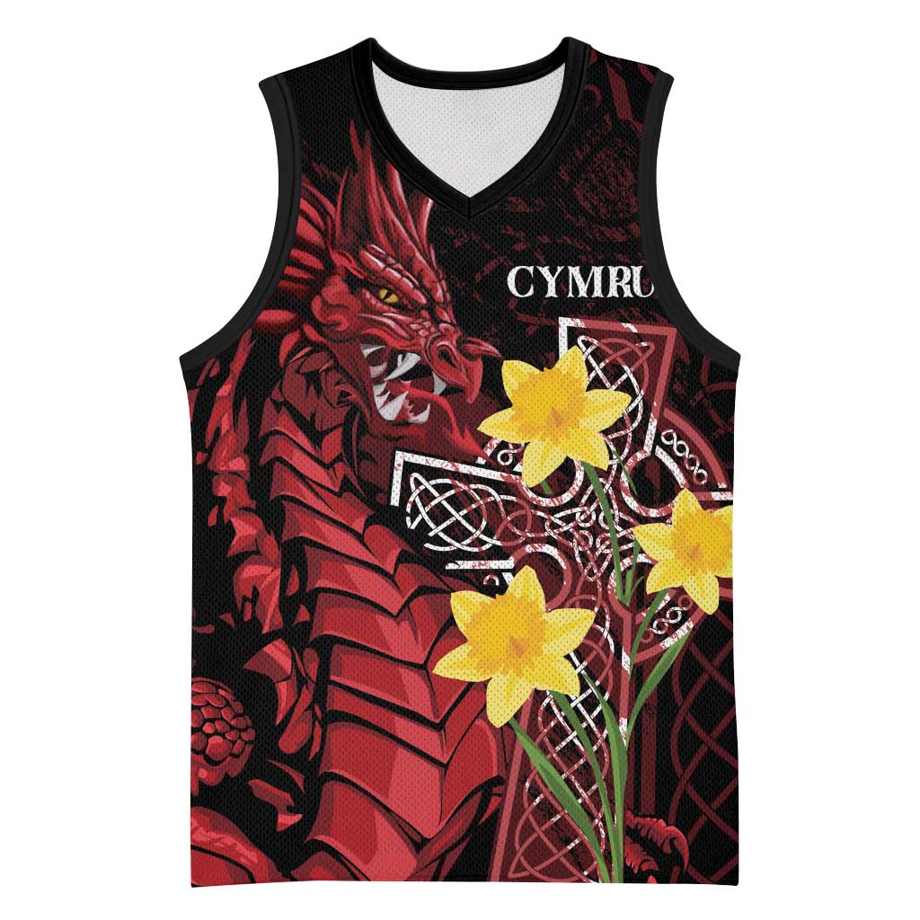 Wales Cymru Am Byth Basketball Jersey Welsh Dragon with Celtic Cross - Wonder Print Shop
