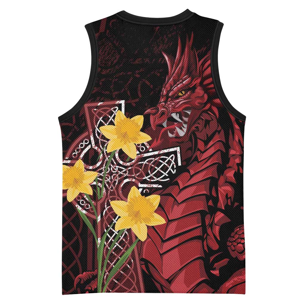 Wales Cymru Am Byth Basketball Jersey Welsh Dragon with Celtic Cross - Wonder Print Shop