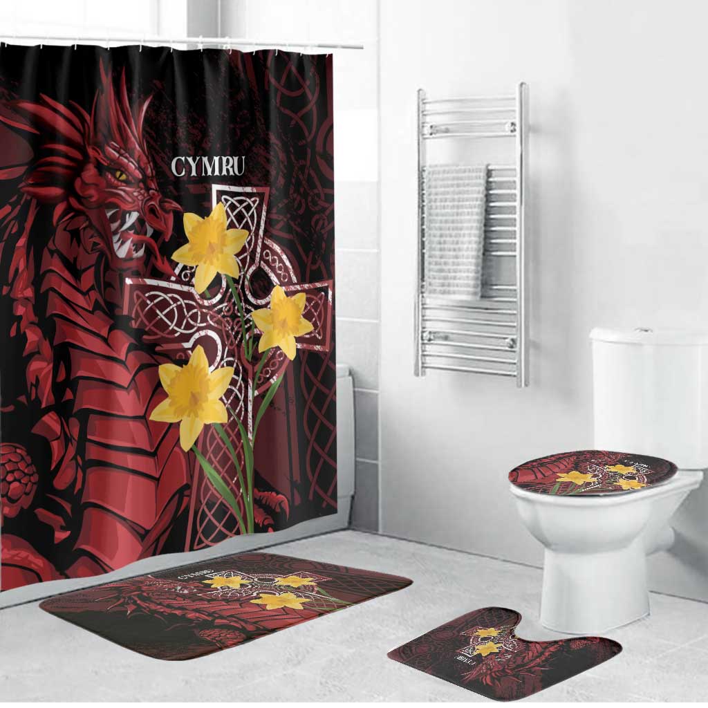 Wales Cymru Am Byth Bathroom Set Welsh Dragon with Celtic Cross - Wonder Print Shop
