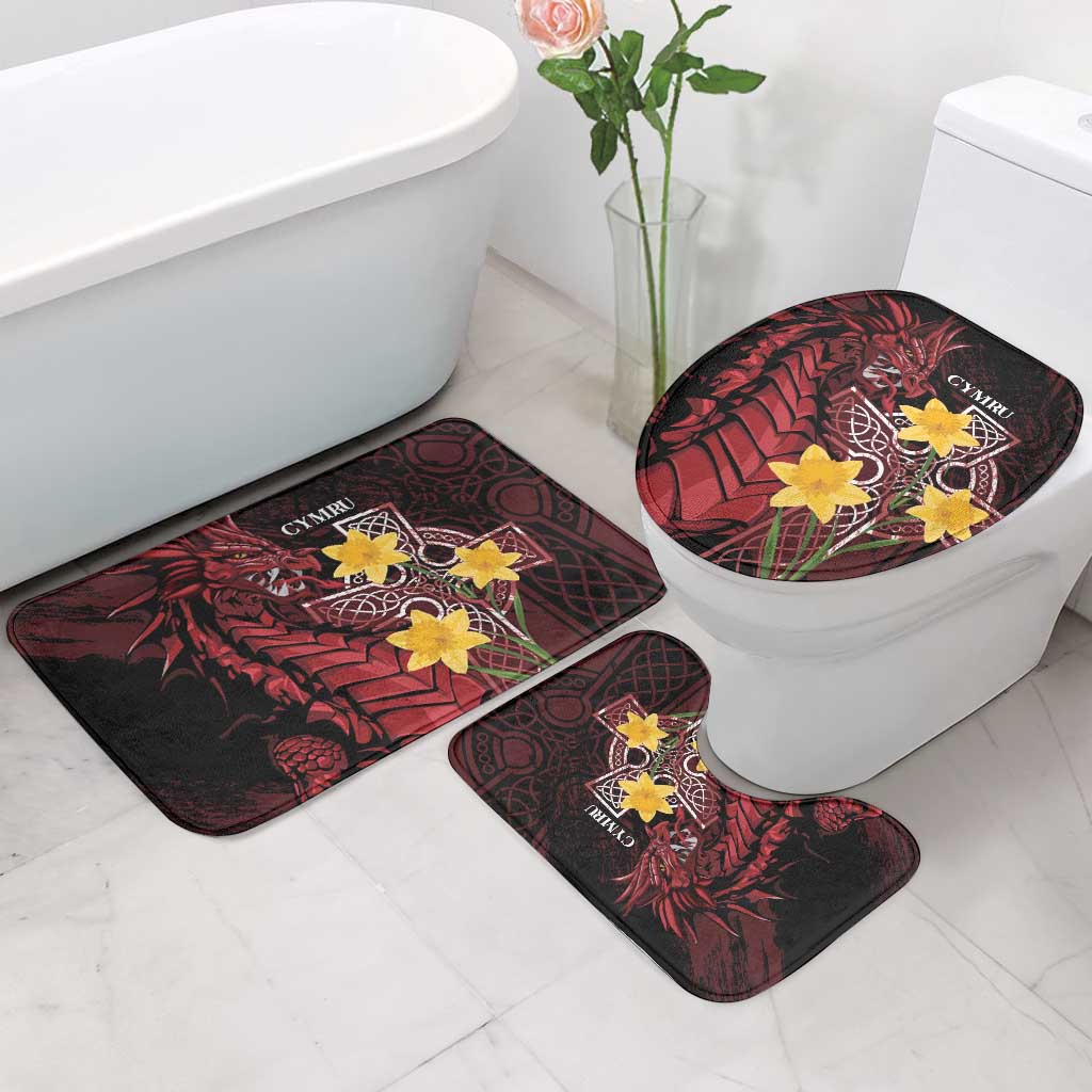 Wales Cymru Am Byth Bathroom Set Welsh Dragon with Celtic Cross - Wonder Print Shop