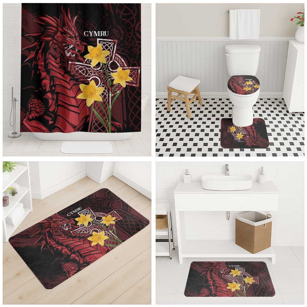 Wales Cymru Am Byth Bathroom Set Welsh Dragon with Celtic Cross - Wonder Print Shop