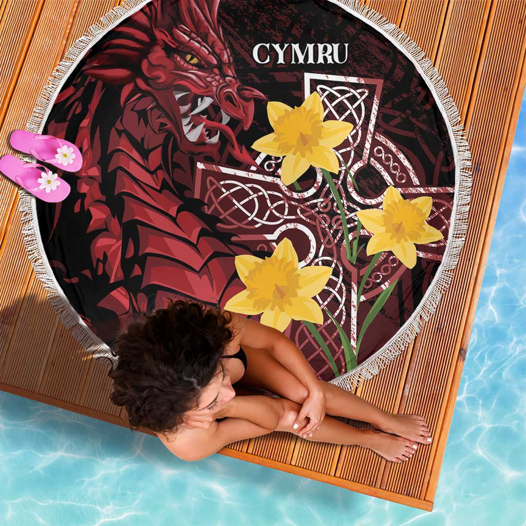 Wales Cymru Am Byth Beach Blanket Welsh Dragon with Celtic Cross - Wonder Print Shop