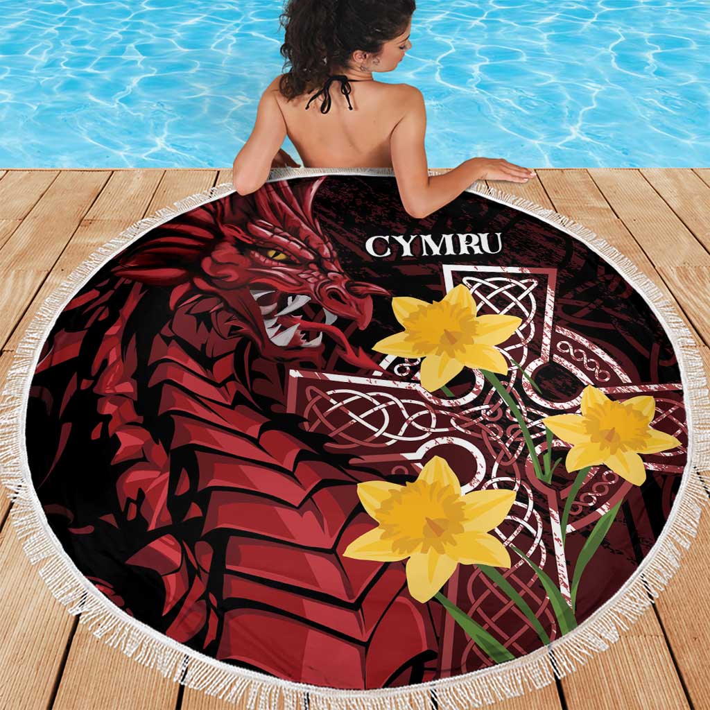 Wales Cymru Am Byth Beach Blanket Welsh Dragon with Celtic Cross - Wonder Print Shop