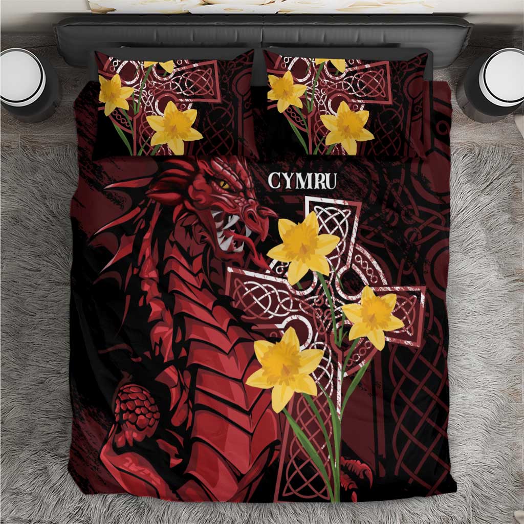 Wales Cymru Am Byth Bedding Set Welsh Dragon with Celtic Cross - Wonder Print Shop