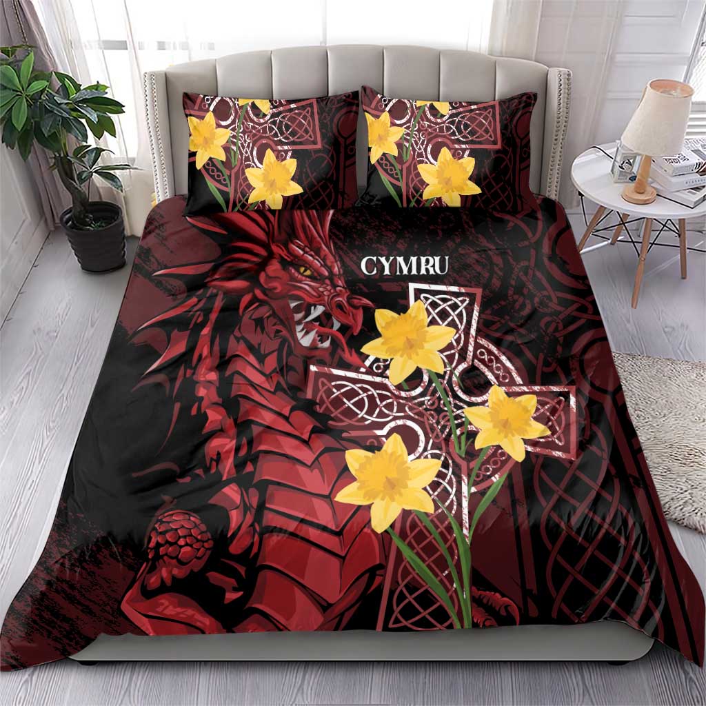 Wales Cymru Am Byth Bedding Set Welsh Dragon with Celtic Cross - Wonder Print Shop