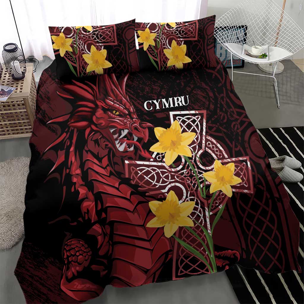 Wales Cymru Am Byth Bedding Set Welsh Dragon with Celtic Cross - Wonder Print Shop