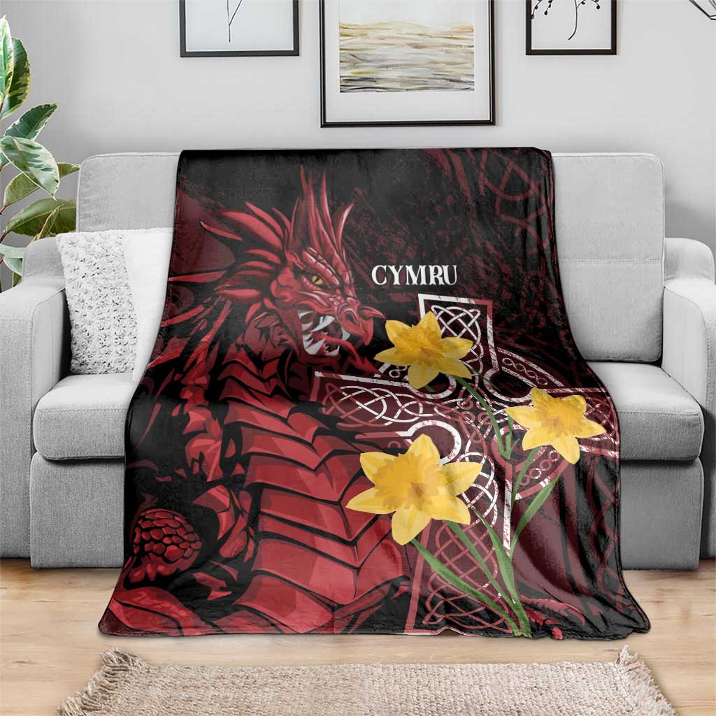 Wales Cymru Am Byth Blanket Welsh Dragon with Celtic Cross - Wonder Print Shop