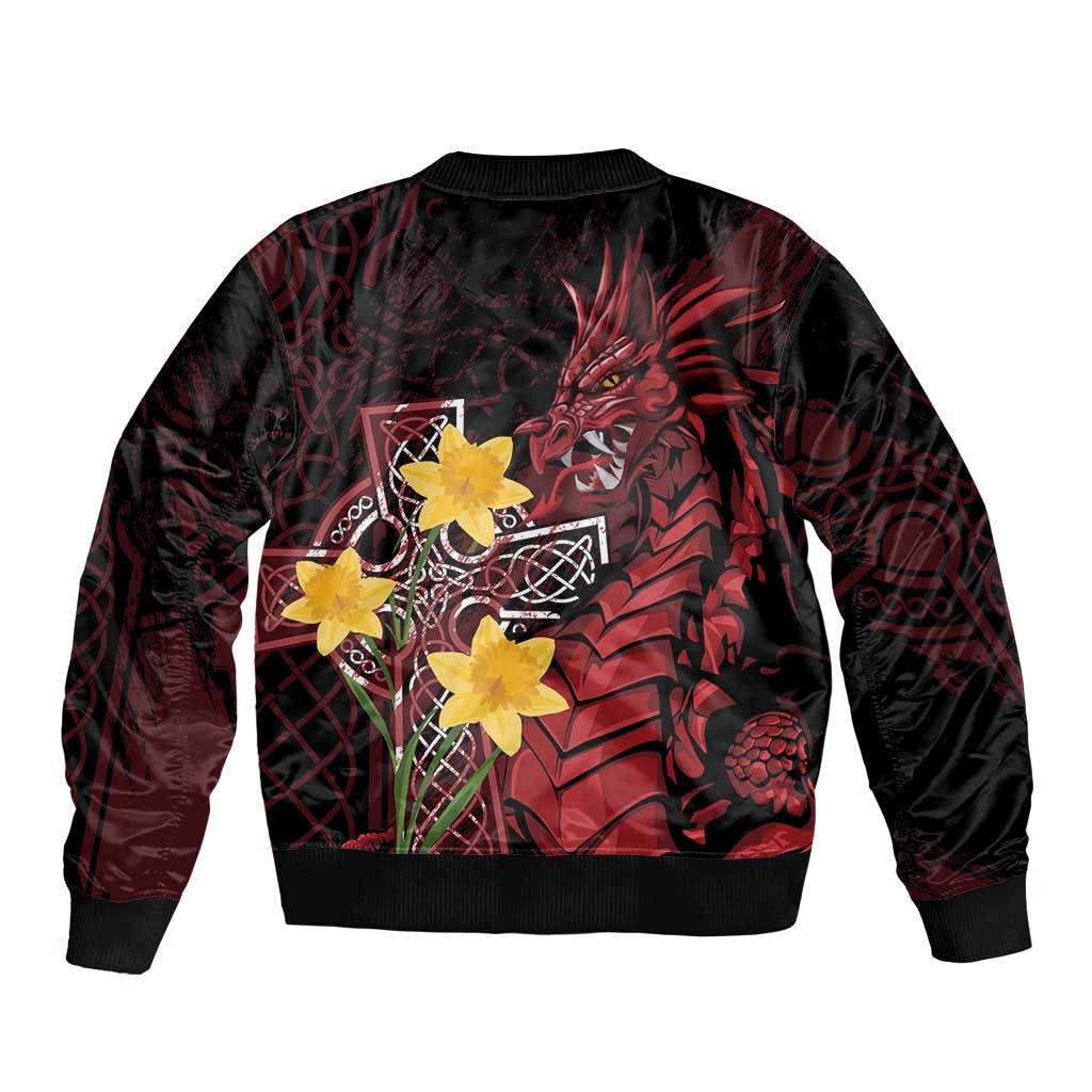 Wales Cymru Am Byth Bomber Jacket Welsh Dragon with Celtic Cross - Wonder Print Shop