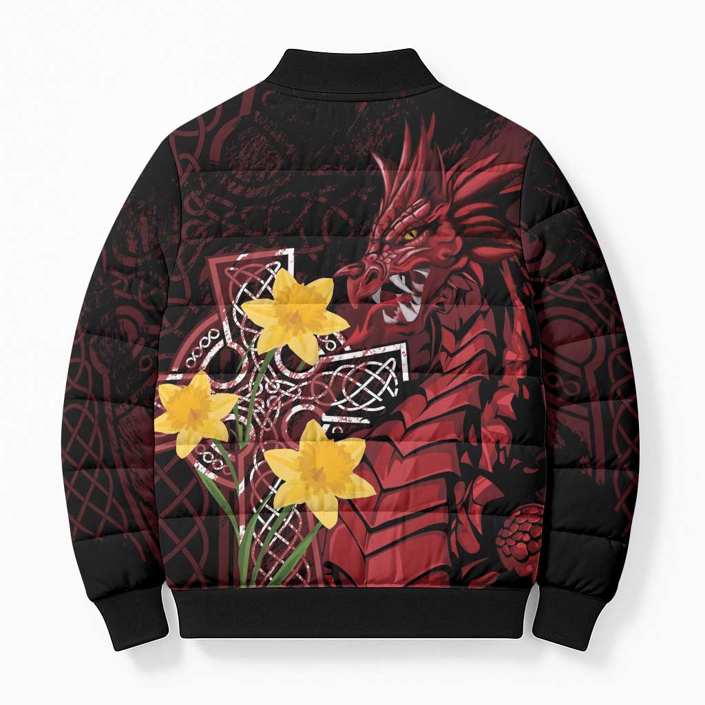 Wales Cymru Am Byth Bomber Puffer Jacket Welsh Dragon with Celtic Cross - Wonder Print Shop
