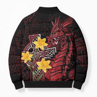 Wales Cymru Am Byth Bomber Puffer Jacket Welsh Dragon with Celtic Cross - Wonder Print Shop