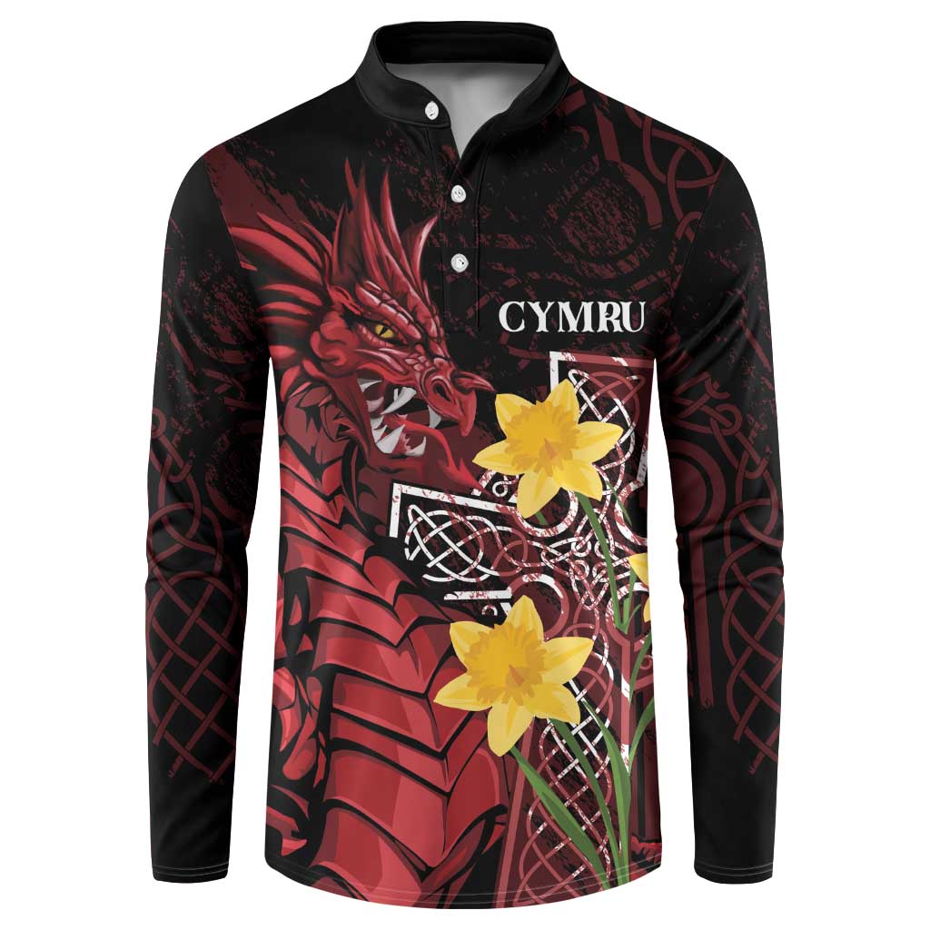 Wales Cymru Am Byth Button Sweatshirt Welsh Dragon with Celtic Cross - Wonder Print Shop