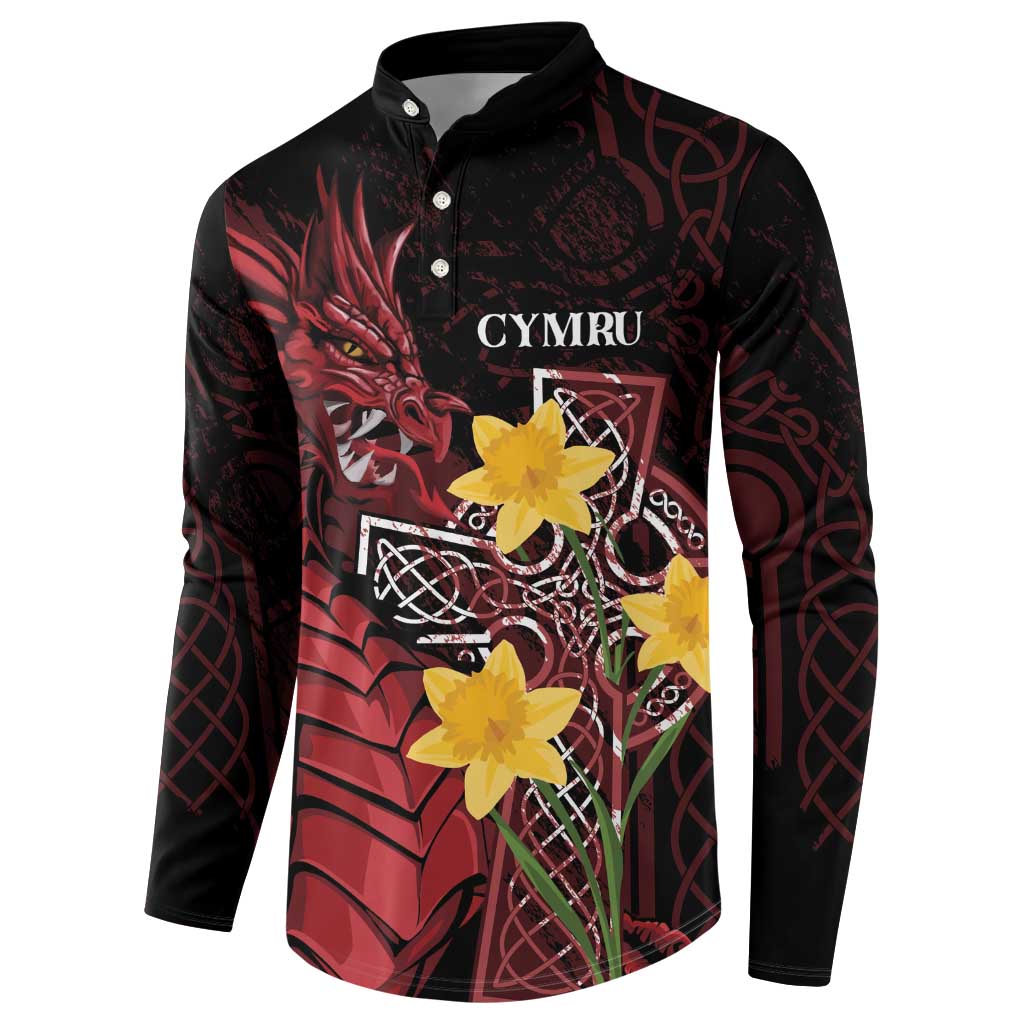 Wales Cymru Am Byth Button Sweatshirt Welsh Dragon with Celtic Cross - Wonder Print Shop