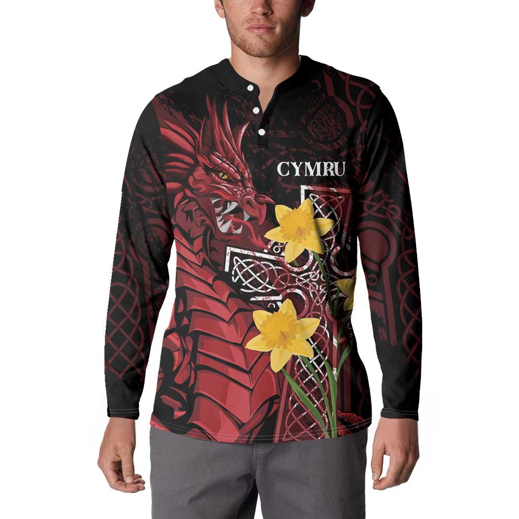 Wales Cymru Am Byth Button Sweatshirt Welsh Dragon with Celtic Cross - Wonder Print Shop