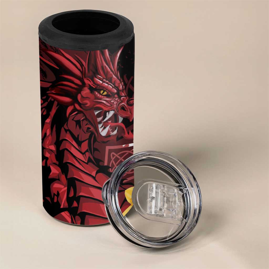Wales Cymru Am Byth 4 in 1 Can Cooler Tumbler Welsh Dragon with Celtic Cross - Wonder Print Shop