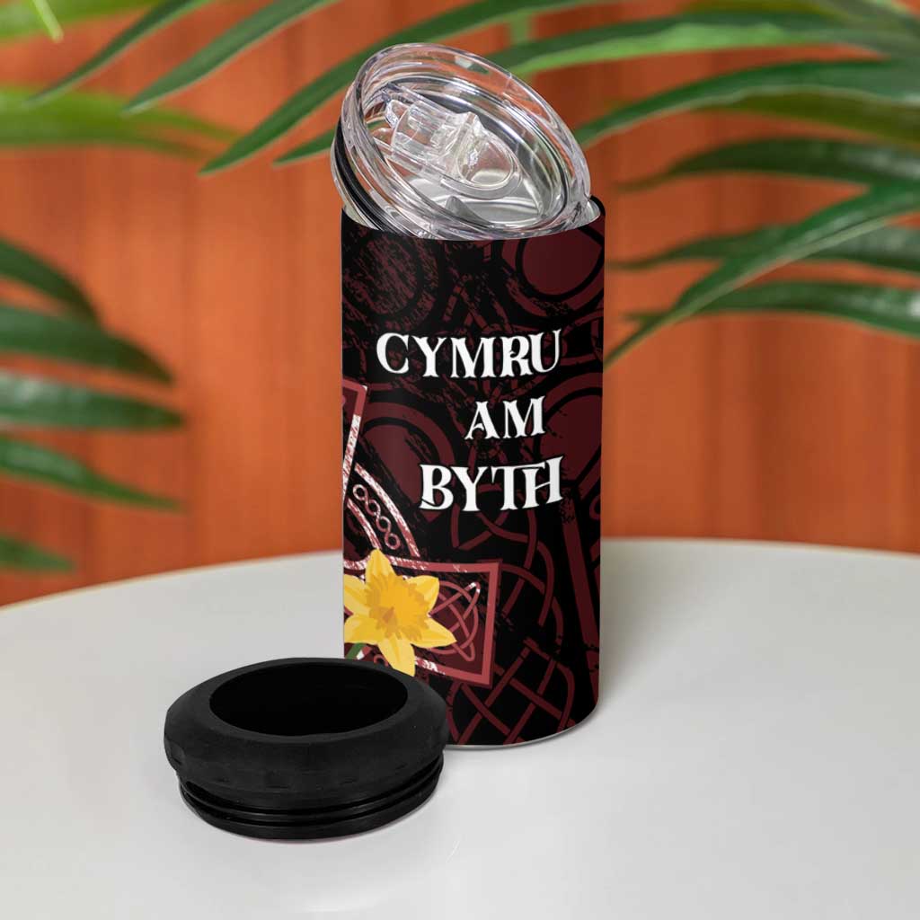 Wales Cymru Am Byth 4 in 1 Can Cooler Tumbler Welsh Dragon with Celtic Cross - Wonder Print Shop