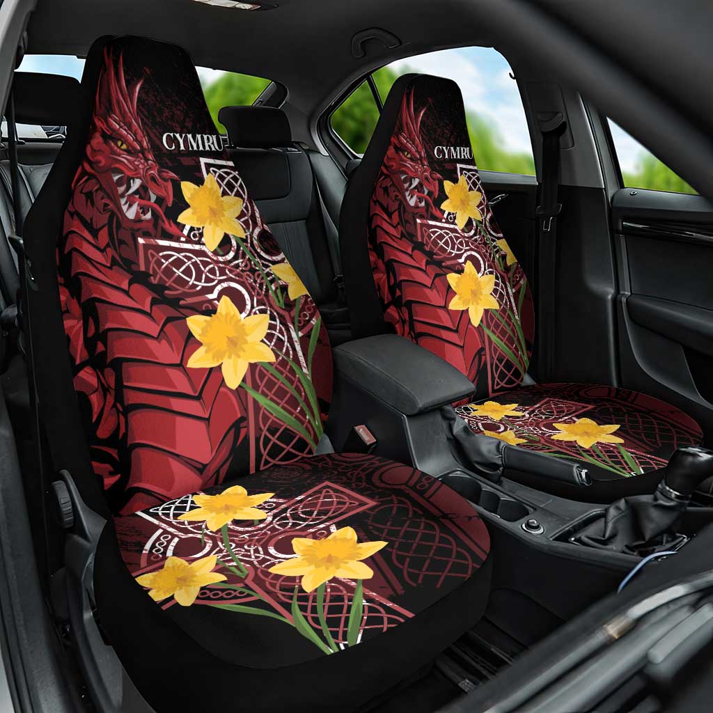 Wales Cymru Am Byth Car Seat Cover Welsh Dragon with Celtic Cross - Wonder Print Shop
