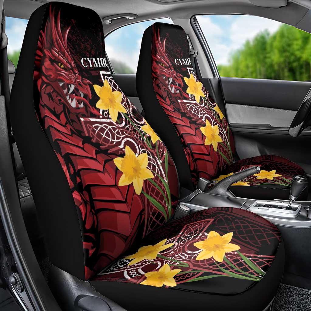 Wales Cymru Am Byth Car Seat Cover Welsh Dragon with Celtic Cross - Wonder Print Shop