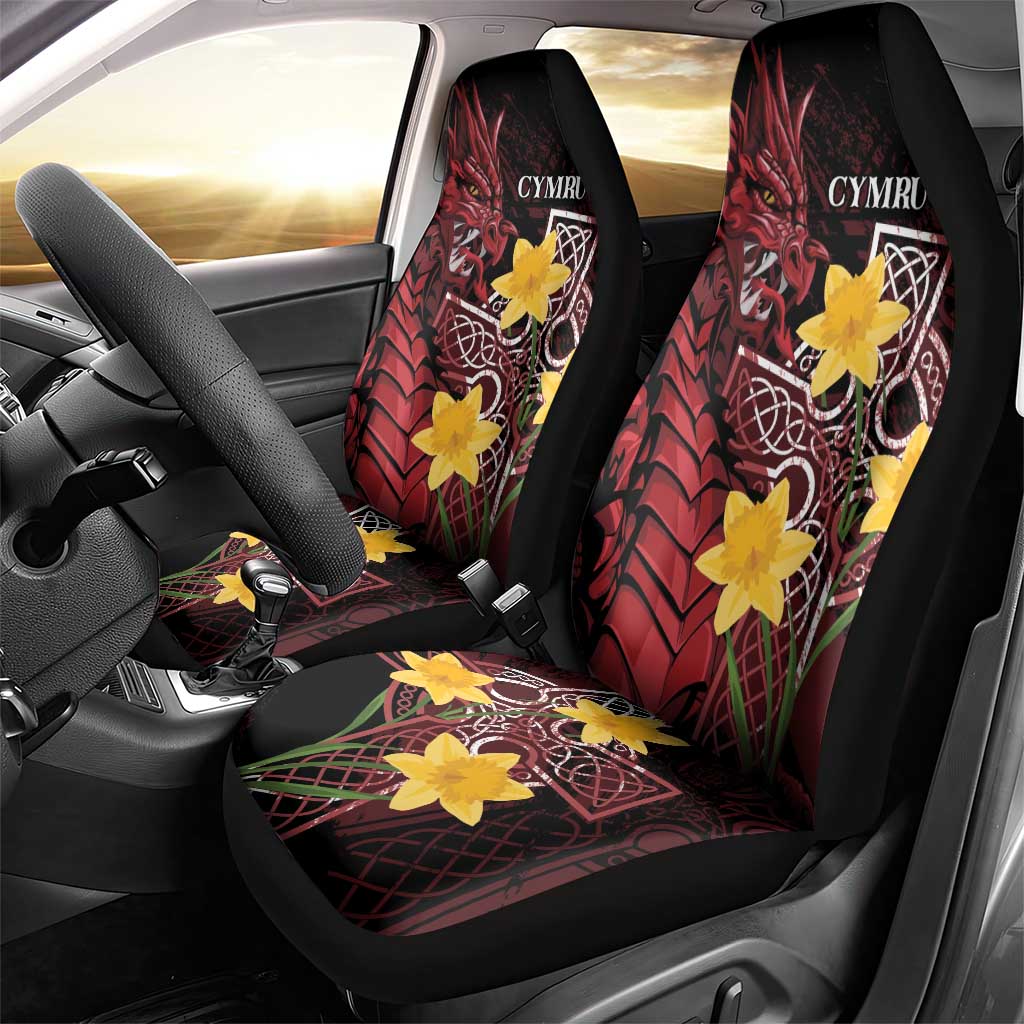 Wales Cymru Am Byth Car Seat Cover Welsh Dragon with Celtic Cross - Wonder Print Shop