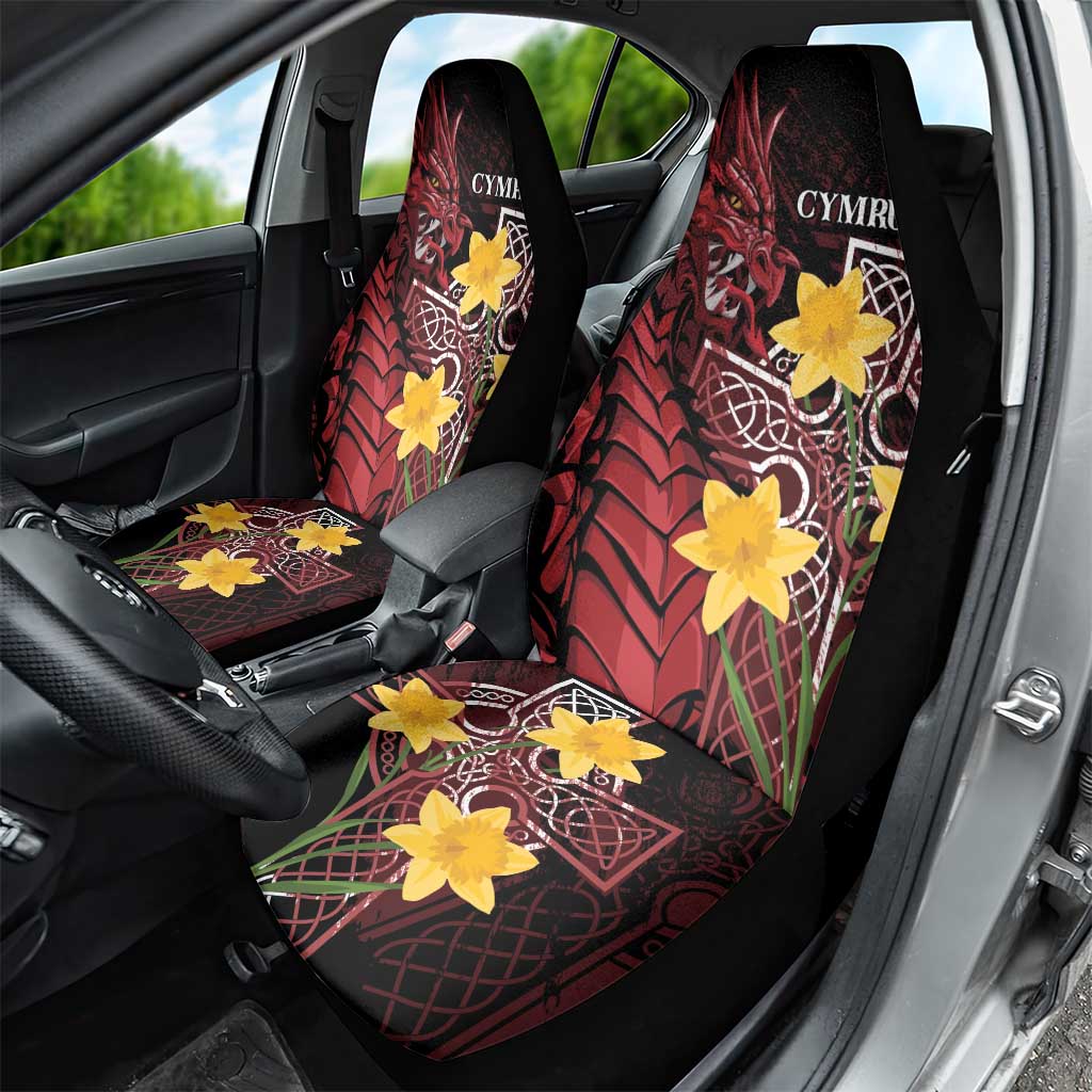 Wales Cymru Am Byth Car Seat Cover Welsh Dragon with Celtic Cross - Wonder Print Shop
