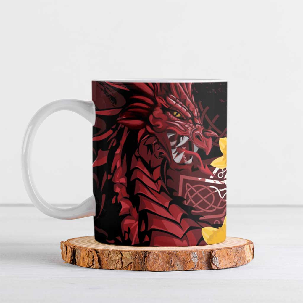 Wales Cymru Am Byth Ceramic Mug Welsh Dragon with Celtic Cross - Wonder Print Shop