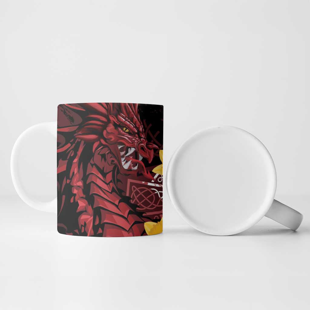 Wales Cymru Am Byth Ceramic Mug Welsh Dragon with Celtic Cross - Wonder Print Shop