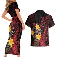 Wales Cymru Am Byth Couples Matching Short Sleeve Bodycon Dress and Hawaiian Shirt Welsh Dragon with Celtic Cross - Wonder Print Shop