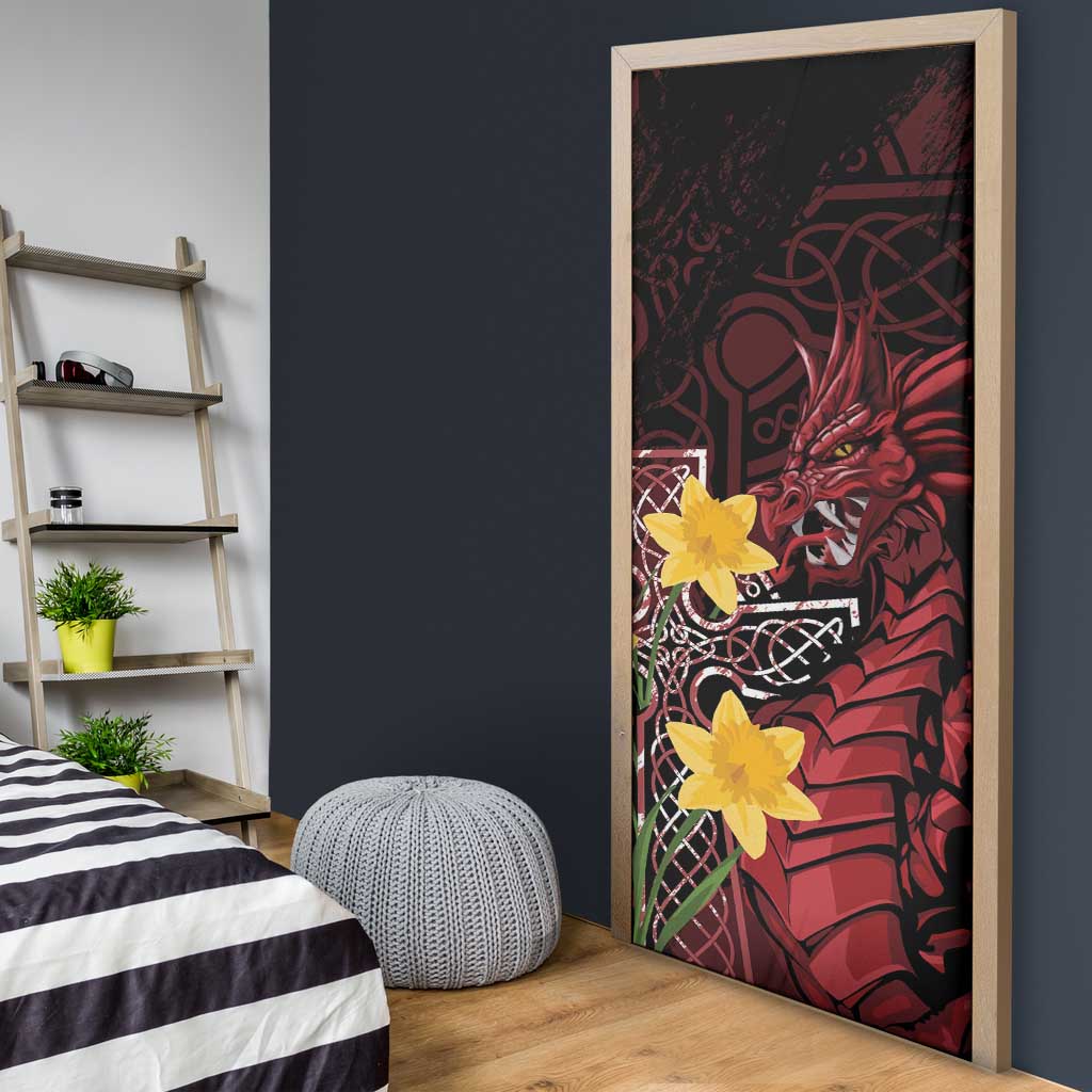 Wales Cymru Am Byth Door Cover Welsh Dragon with Celtic Cross - Wonder Print Shop
