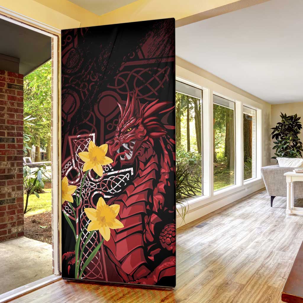 Wales Cymru Am Byth Door Cover Welsh Dragon with Celtic Cross - Wonder Print Shop