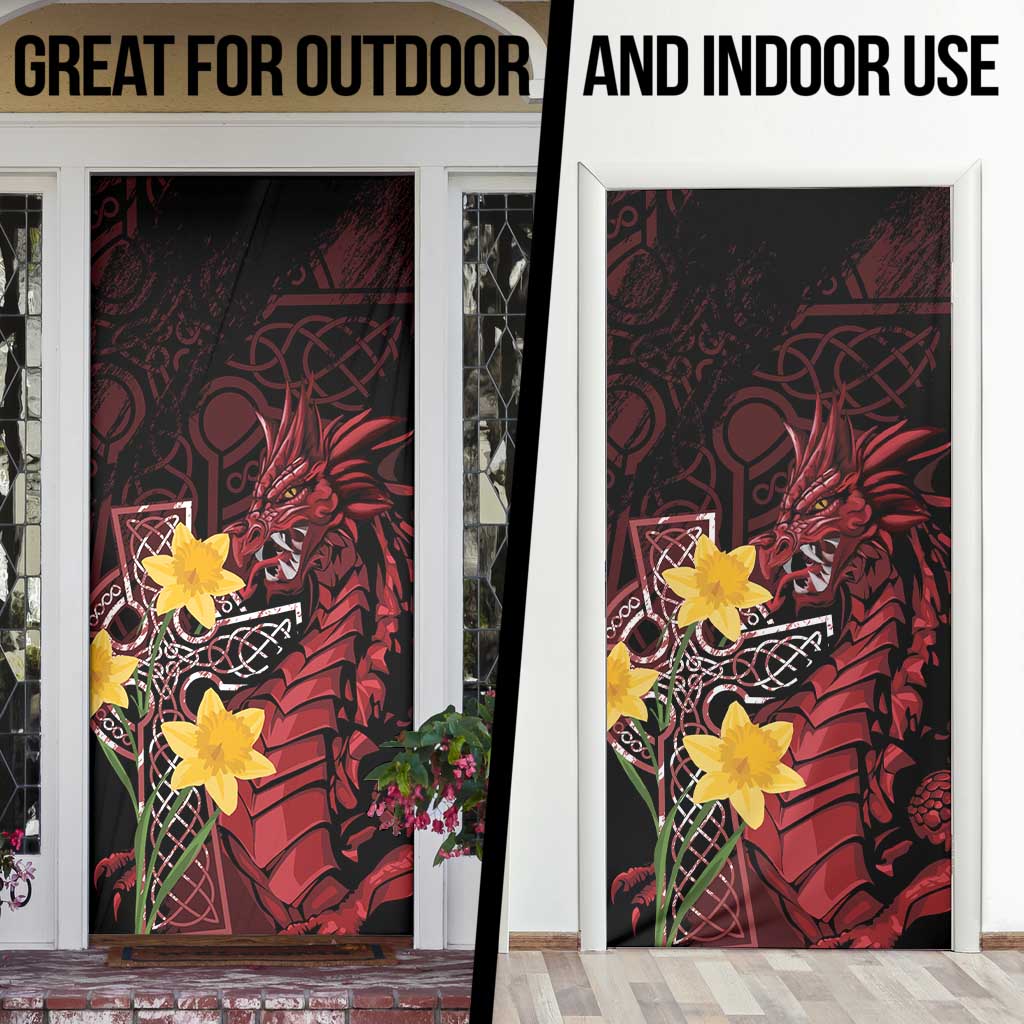 Wales Cymru Am Byth Door Cover Welsh Dragon with Celtic Cross - Wonder Print Shop