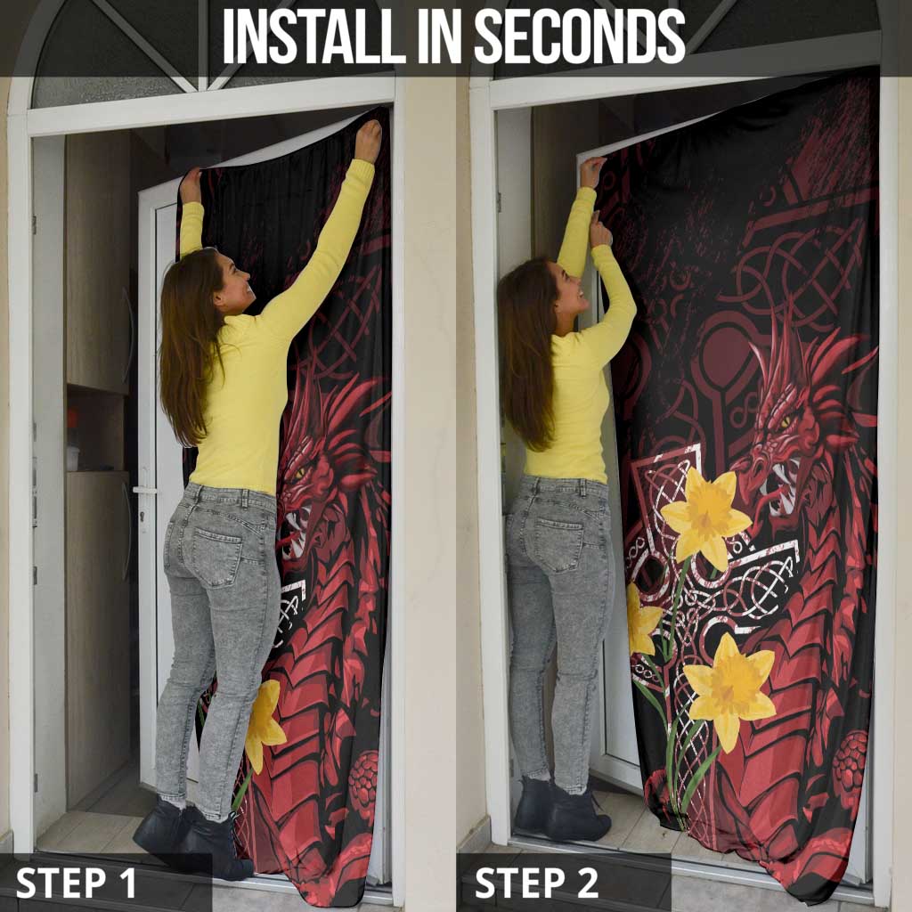 Wales Cymru Am Byth Door Cover Welsh Dragon with Celtic Cross - Wonder Print Shop