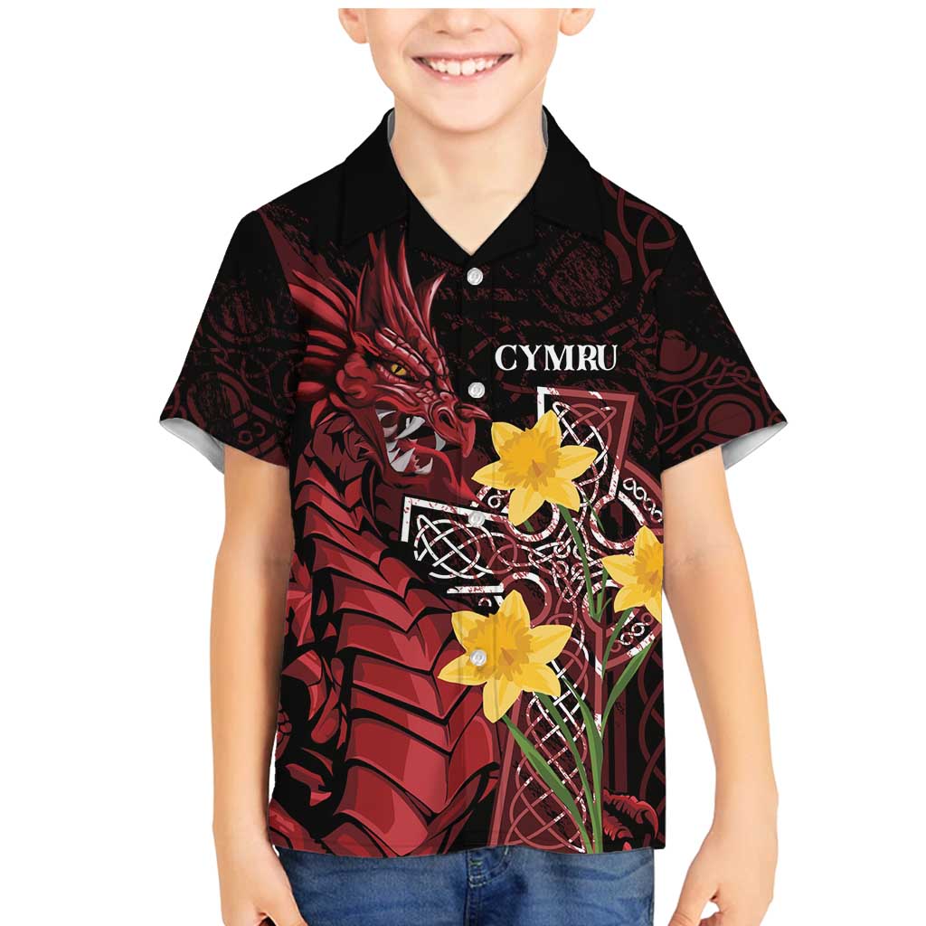 Wales Cymru Am Byth Family Matching Mermaid Dress and Hawaiian Shirt Welsh Dragon with Celtic Cross - Wonder Print Shop
