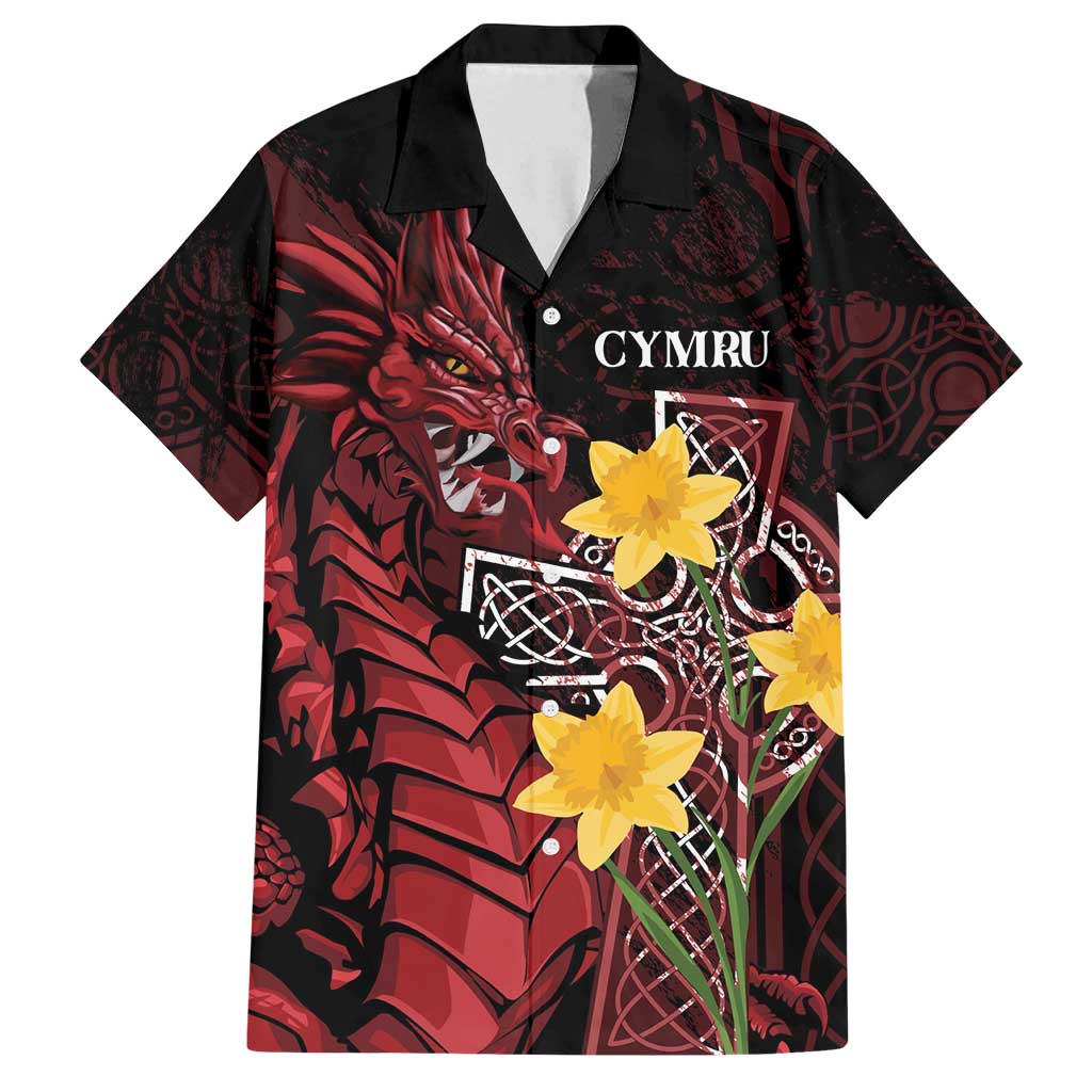 Wales Cymru Am Byth Family Matching Off Shoulder Maxi Dress and Hawaiian Shirt Welsh Dragon with Celtic Cross - Wonder Print Shop
