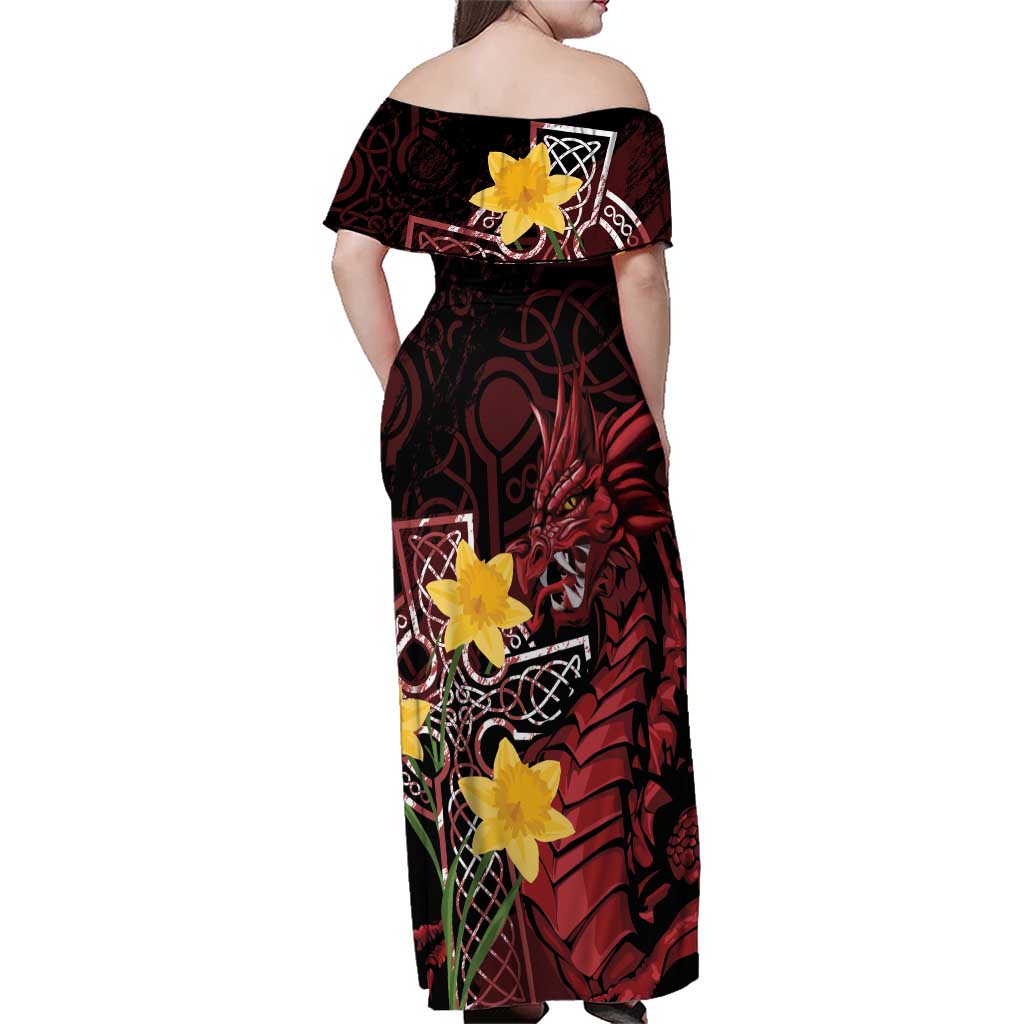 Wales Cymru Am Byth Family Matching Off Shoulder Maxi Dress and Hawaiian Shirt Welsh Dragon with Celtic Cross - Wonder Print Shop