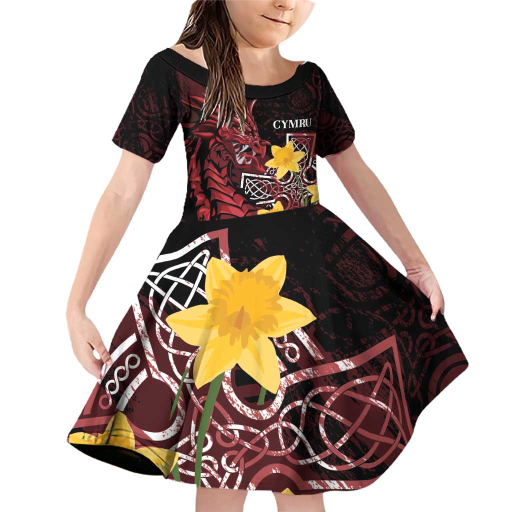 Wales Cymru Am Byth Family Matching Off Shoulder Short Dress and Hawaiian Shirt Welsh Dragon with Celtic Cross - Wonder Print Shop