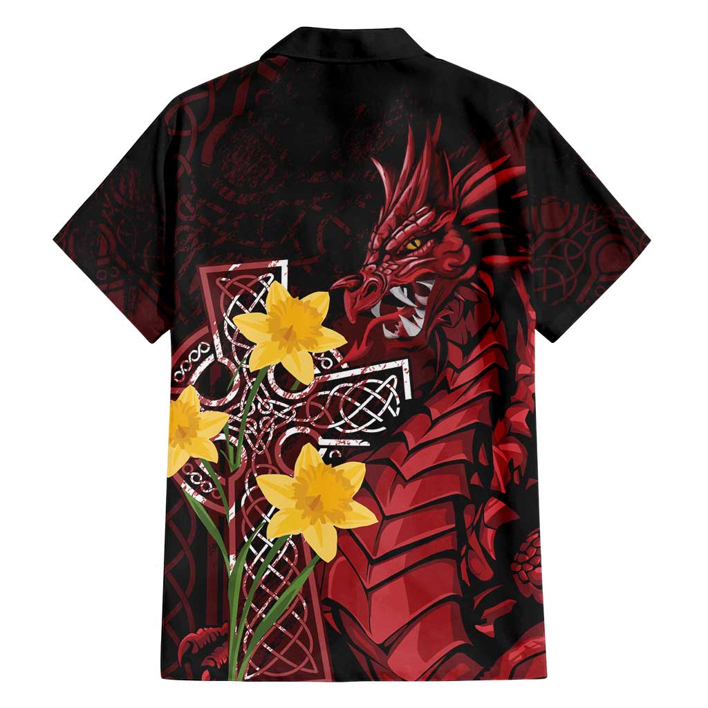 Wales Cymru Am Byth Family Matching Off Shoulder Short Dress and Hawaiian Shirt Welsh Dragon with Celtic Cross - Wonder Print Shop