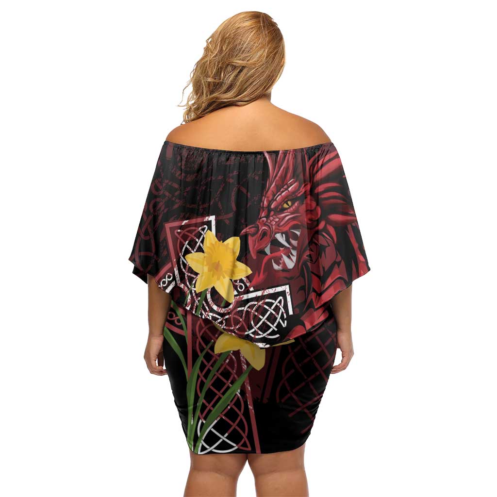 Wales Cymru Am Byth Family Matching Off Shoulder Short Dress and Hawaiian Shirt Welsh Dragon with Celtic Cross - Wonder Print Shop