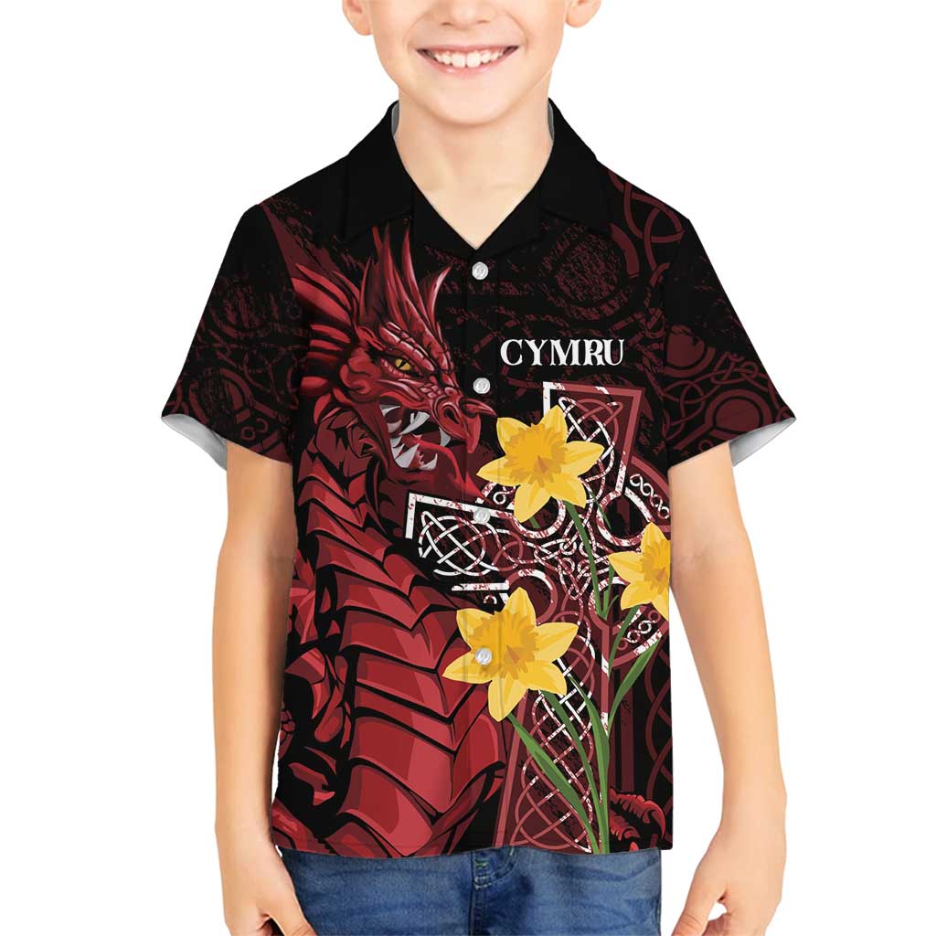 Wales Cymru Am Byth Family Matching Summer Maxi Dress and Hawaiian Shirt Welsh Dragon with Celtic Cross - Wonder Print Shop