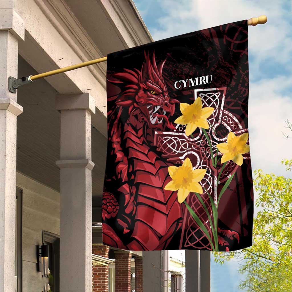 Wales Cymru Am Byth Garden Flag Welsh Dragon with Celtic Cross - Wonder Print Shop