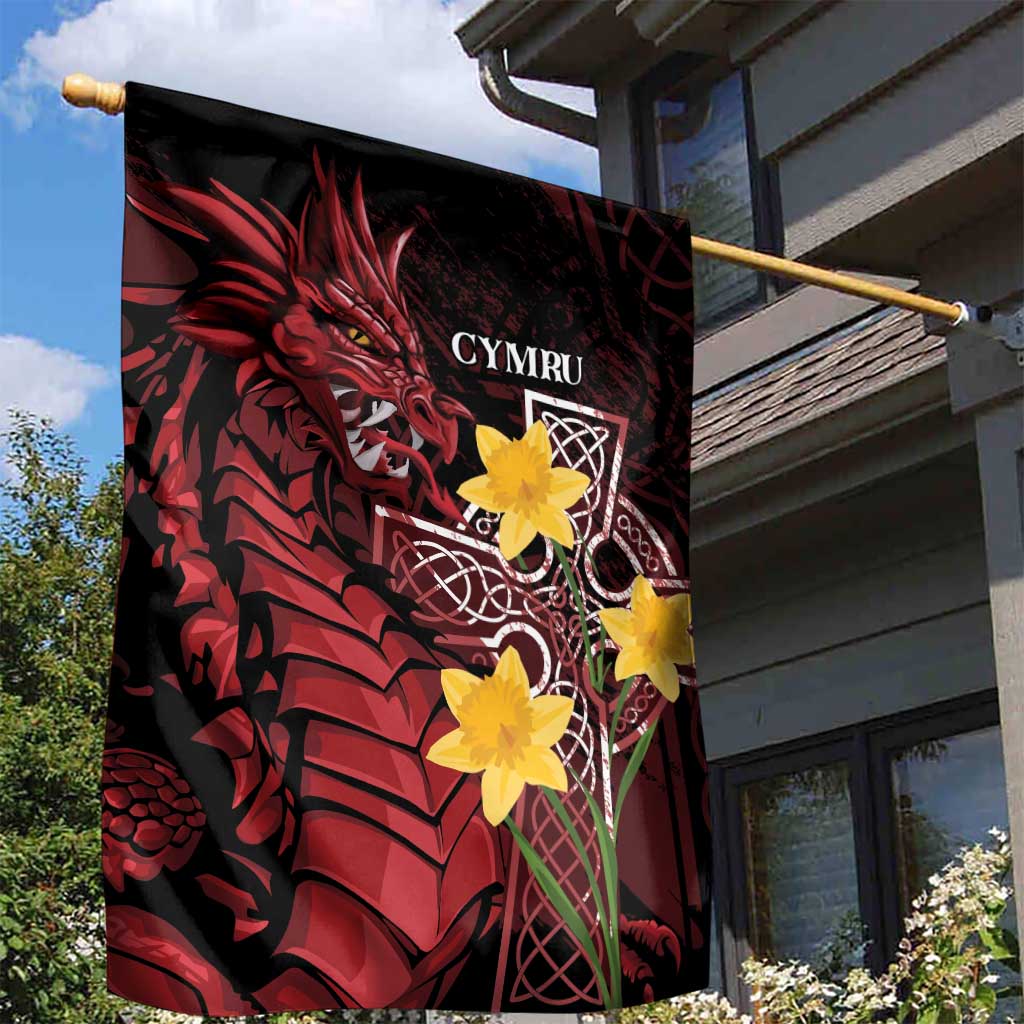 Wales Cymru Am Byth Garden Flag Welsh Dragon with Celtic Cross - Wonder Print Shop
