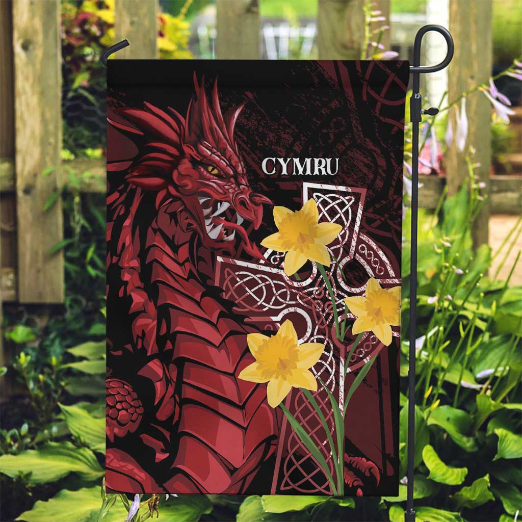 Wales Cymru Am Byth Garden Flag Welsh Dragon with Celtic Cross - Wonder Print Shop