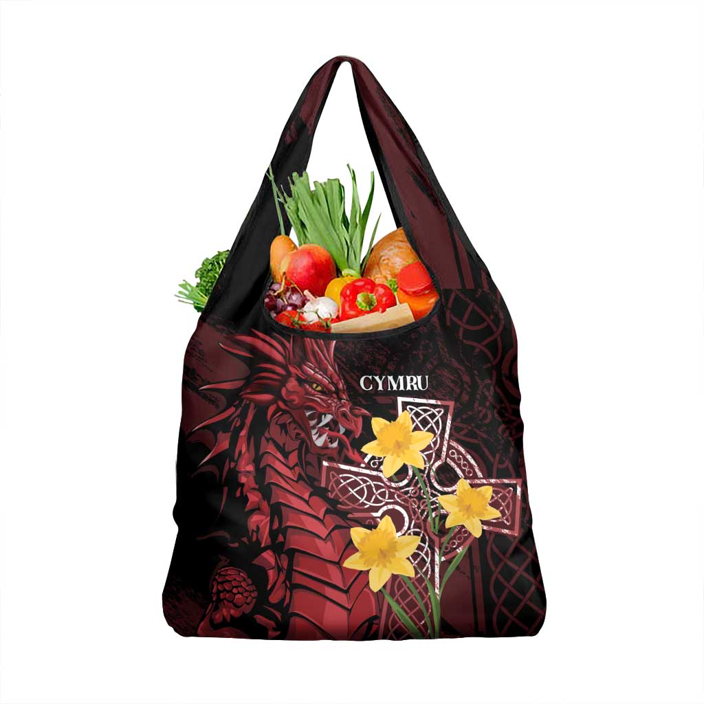 Wales Cymru Am Byth Grocery Bag Welsh Dragon with Celtic Cross - Wonder Print Shop