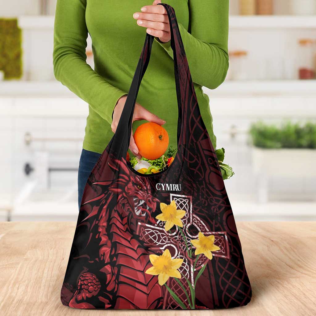 Wales Cymru Am Byth Grocery Bag Welsh Dragon with Celtic Cross - Wonder Print Shop