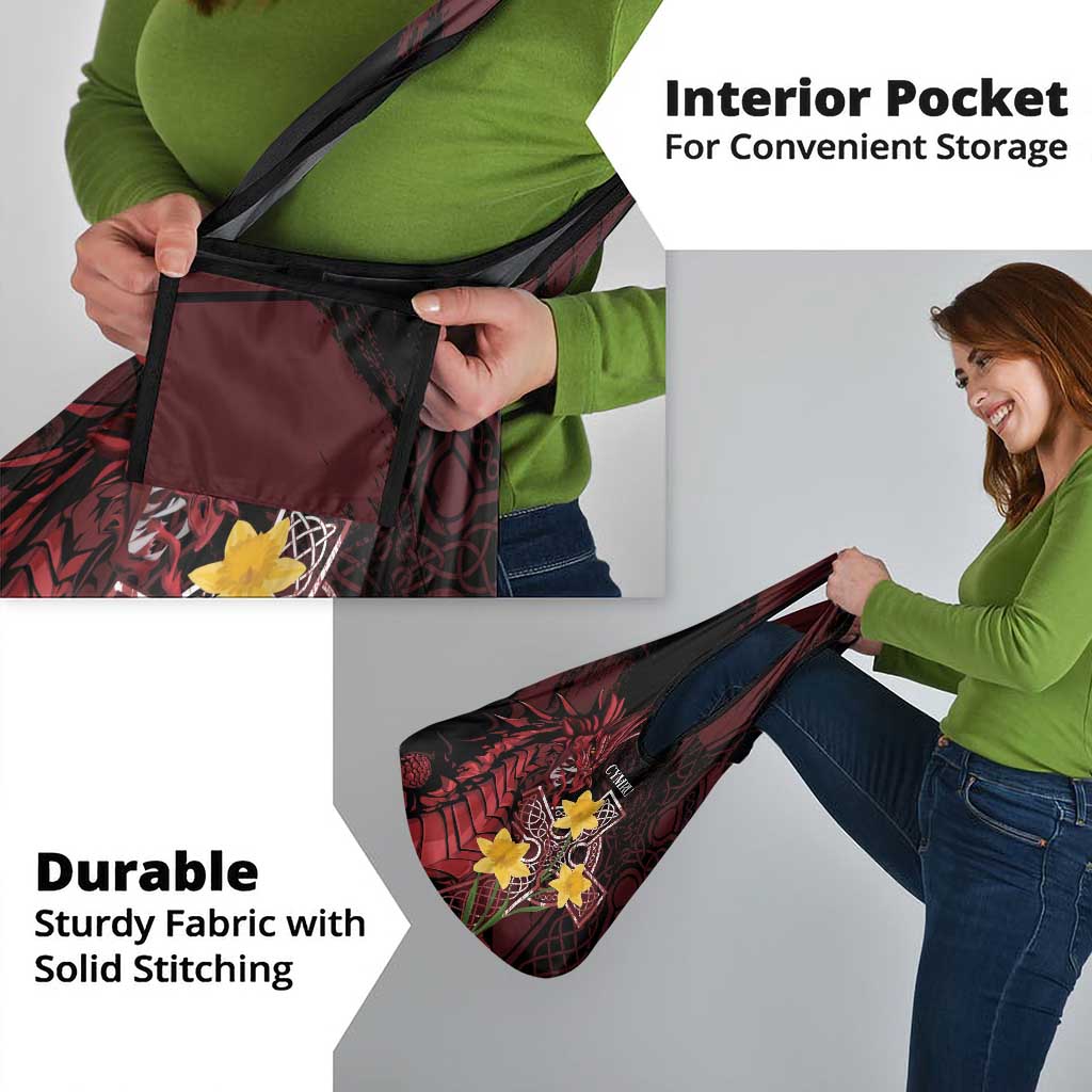 Wales Cymru Am Byth Grocery Bag Welsh Dragon with Celtic Cross - Wonder Print Shop