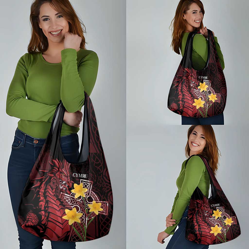 Wales Cymru Am Byth Grocery Bag Welsh Dragon with Celtic Cross - Wonder Print Shop